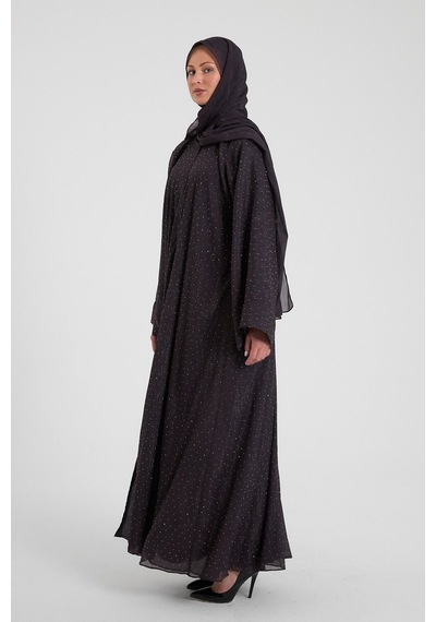 Şakika Shine Taşlı Abaya Ferace & Şal - Standart Beden & Farklı Boy Mürdüm