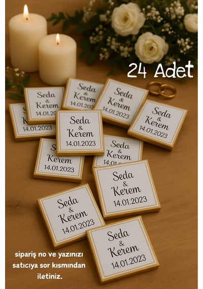 24 Adet Kişiye Özel Stickerlı Sütlü Çikolata - Nikah Hediyesi - Kız İsteme Çikolata - Nişan Sunum