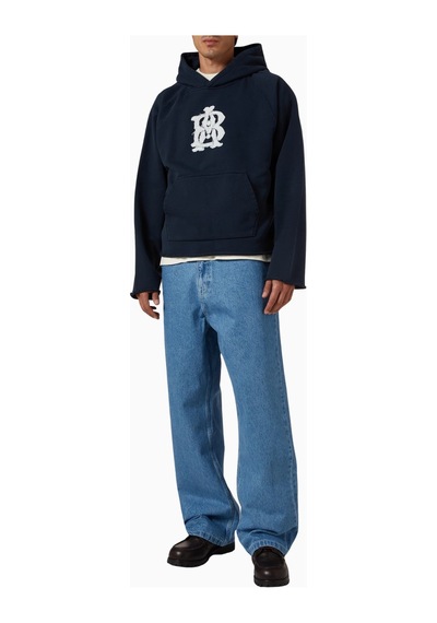 About Blank Monogram Cut Off Hoodie Premium Kesik Form Erkek Hoodie Lacivert