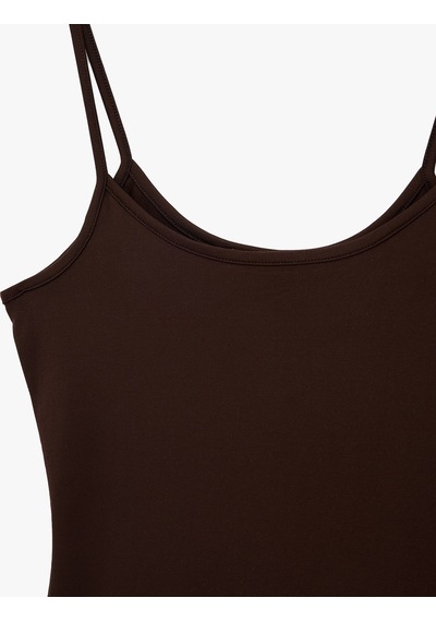 Koton U Yaka Kolsuz Slim Fit Basic Atlet Kahverengi 6sal30058ık Kahve