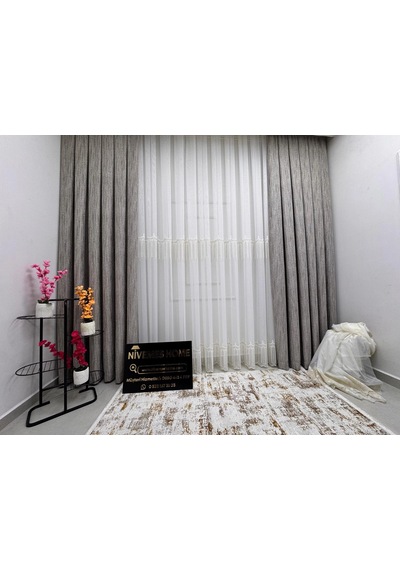 Nivemeshome 400 Diana Şönil Dokuma Vizon 1/3 Pile Fon Perde Apm Vizon