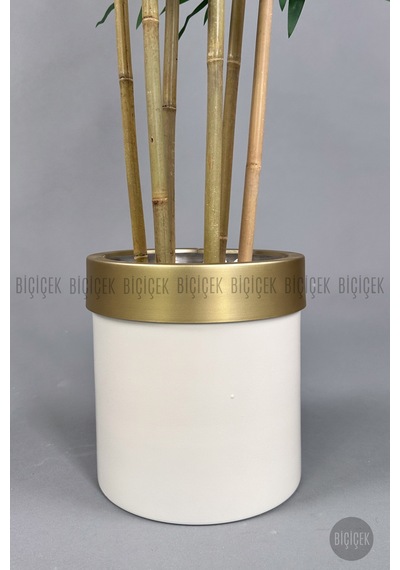 Yapay Bambu Ağacı 170cm Krem Gold Metal Saksıda Krem-gold