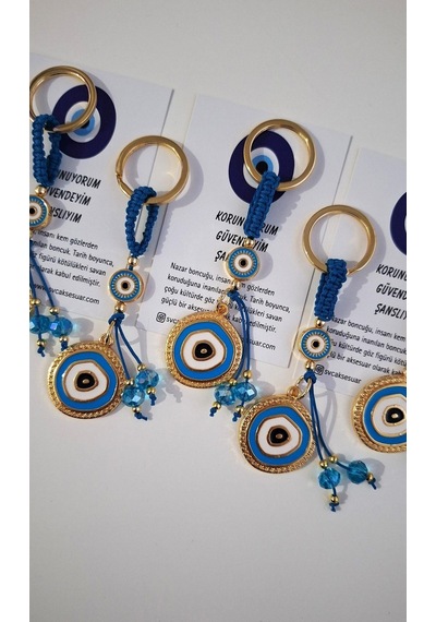 Hediyelik Nazar Boncuklu Modern Anahtarlık - Mavi 10,5 Cm