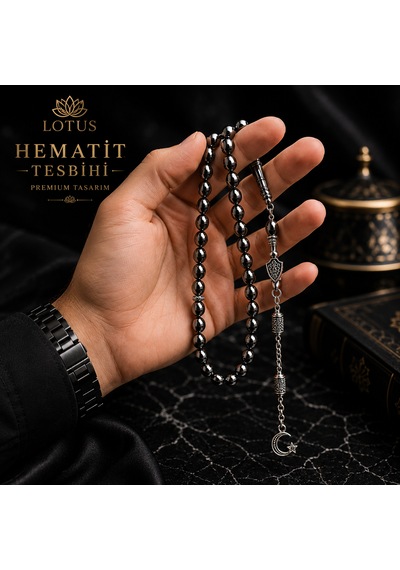 Dark Noble Ultra Premium Tesbih Kalın Taneli Hematit Erkek Tesbihi Gümüş