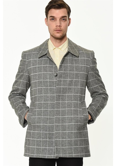 Plt8206 Dewberry Erkek Palto-Düz Gri-Düz Gri