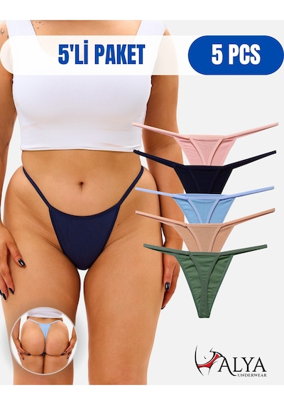 Alya Underwear Kadın Ipli Tanga Külotlar - 5 Li Paket Sarı, Mor, Mint, Somon,mavi 1301p P14