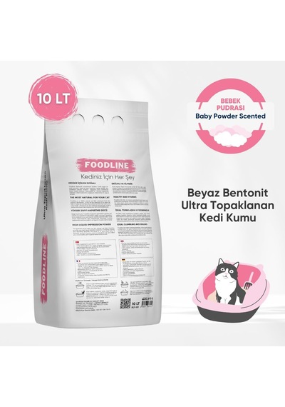 İnce Taneli Bentonit Topaklanan Kedi Kumu 10 Lt X 2 Adet, Bebek Pudrası