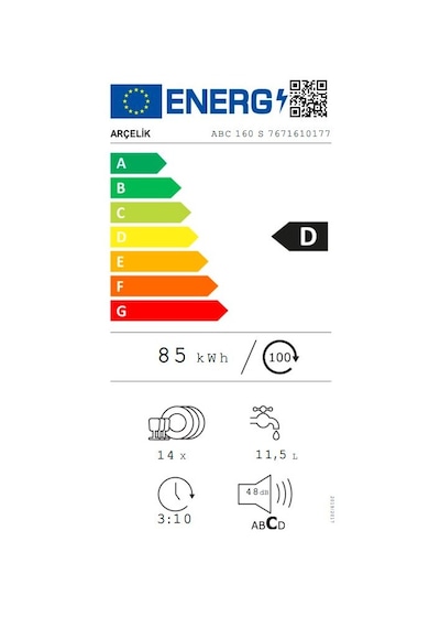 Arçelik ABC 160 S 6 Programlı 14 Kişilik Ankastre Bulaşık Makinesi