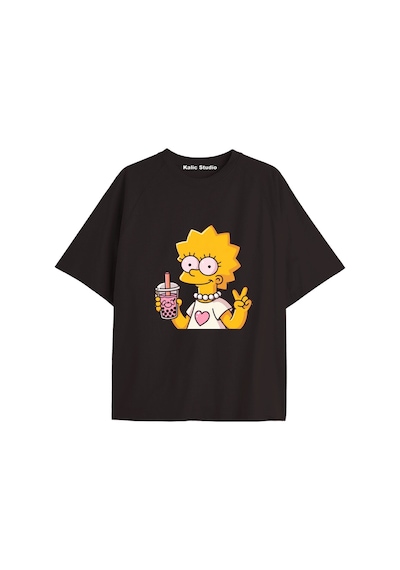 Kalic Studio Y2k Vintage Simpson Baskılı Siyah T-shirt Kod 282 Siyah-282