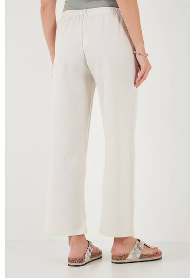 Lela Keten Karışımlı Regular Fit Normal Bel Geniş Paça Bayan Pantolon 5866030 Bej