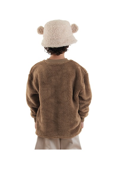 Denokids Kaplan Oversize Erkek Çocuk Peluş Sweatshirt - Kahverengi