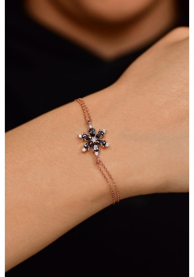 Roza Silver Mistik Topaz Taşlı Rose Lotus Çiçeği Gümüş Bileklik