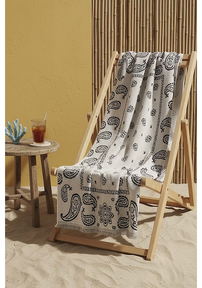 Gri Retro %100 Pamuklu Plaj Havlusu 70x140 Cm