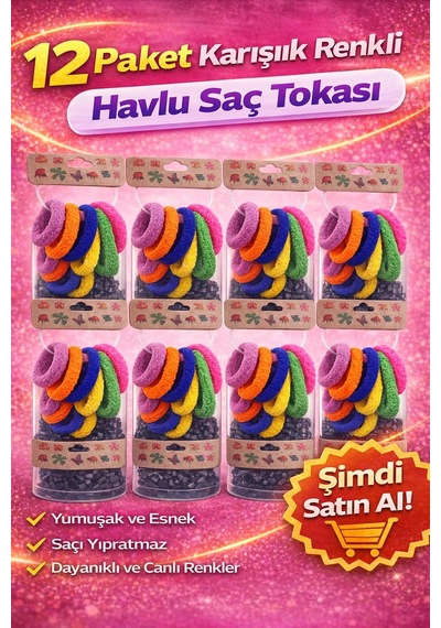 6 Lı 12 Paket Karışık Renkli Havlu Saç Tokası Yumuşak Elastik Dayanıklı Lastik Toka Seti Çok Renkli