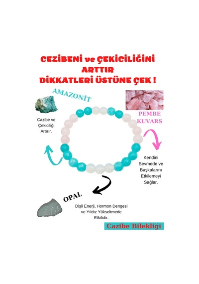 Gümüştel El Sanatları Sertifikalı Cazibe Doğaltaş Kadın Tılsım Bilekliği Amazonit-pembe Kuvars-opal Doğal Taş Bileklik Çok Renkli