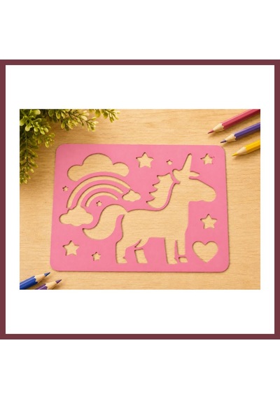 Storeşahin 3d Baskı Unicorn Ve Gökkuşağı Çizim Şablonu - Desen Kalıbı - Pembe Shn0720