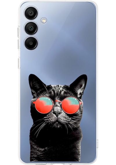 Samsung Galaxy A17 İle Uyumlu Kedi 3 Baskılı Kamera Korumalı Şeffaf Kılıf Şeffaf