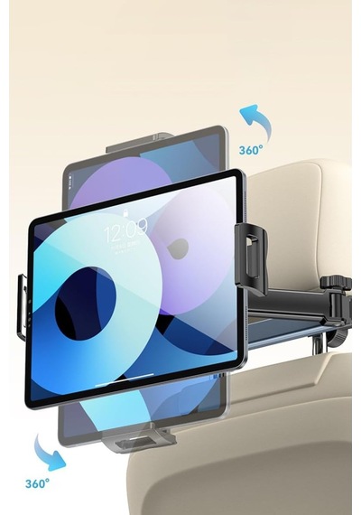 C294 360 Derece Ayarlanabilir Klipsli Koltuk Arkası Telefon Tablet Tutucu - Siyah