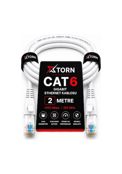 Torn Cat6 Ethernet Kablosu 2 Metre Rj45 Lan İnternet Modem Router Bilgisayar Kablosu