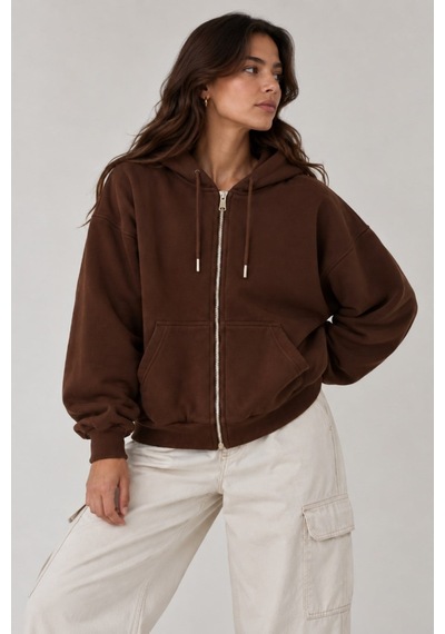 Vadon 1048 Kadın Fermuarlı Kapüşonlu Kanguru Cepli 3 İplik Pamuklu Sweatshirt Kahverengi Vadon 1048 Kadın Fermuarlı Kapüşonlu Kanguru Cepli 3 İplik Pamuklu Sweatshirt Kahverengi