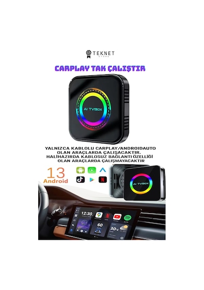 Araba Carplay Android Auto Box 4gb Ram 32gb Hafıza Youtube Netflix Tv İzleme Kutusu Video Gps Hdmı 4"