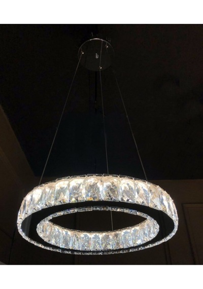Modern Krom Sarkıt Kristal Taşlı Power Led Kumandalı 3 Renk Avize