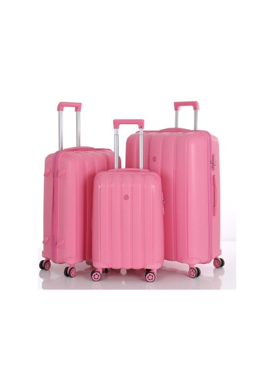 Mçs 3lü Set Kırılmaz Silikon Seyahat Valizi Bavulu V305 Pembe Pembe