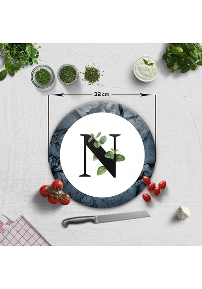 Decorita Cam Kesme Tahtası - Cam Kesme Tablası - Harfli Tasarım N Çap 32 CM