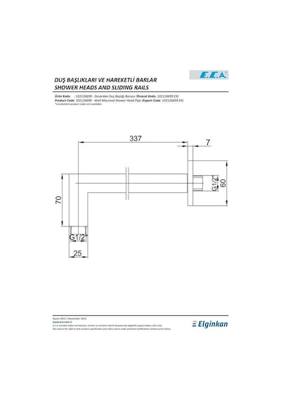 Eca 102126699 Ankastre Duvardan Tepe Duş Başlığı Borusu Kare Krom