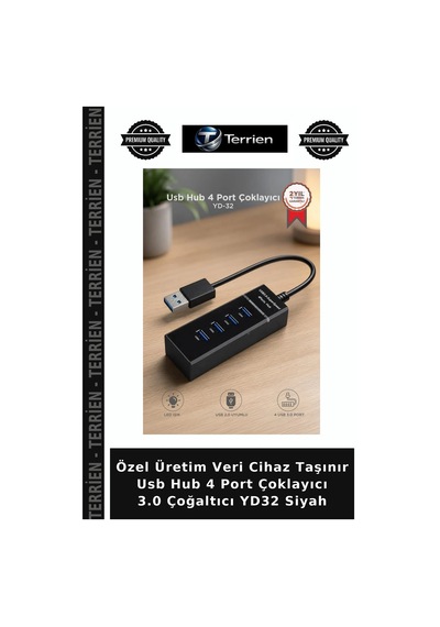 Özel Üretim Veri Cihaz Taşınır Usb Hub 4 Port Çoklayıcı 3.0 Çoğaltıcı Yd32 Siyah