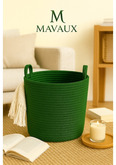 Mavaux Çok Amaçlı, 30cm-30cm Orta Boy, Yanları Saplı, Jüt, Hasır, Dokuma Sepet, Düzenleyici Organizer Yeşil