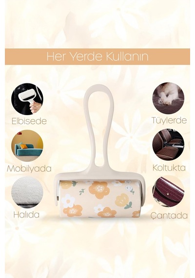 Yapışkanlı Yapraklı Tüy Toplama Rulosu Yatay Kedi Köpek Tüy Tiftik Rulosu 15+15 Yaprak Tüy Bandı Beyaz