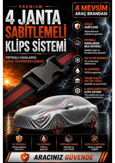 Ford Mustang 2004-2014 - 4 Mevsim Klipsli Araba Brandası - Oto Çadır Örtü