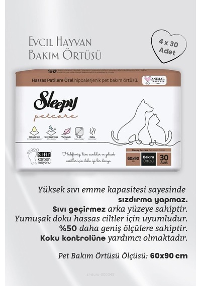 Sleepy 4 Al 3 Öde Evcil Hayvan Bakım Örtüsü 120 Yaprak + Kulak Çubuğu
