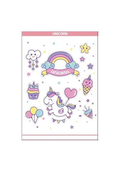 Eğitim Etiketleri Eğlencelik Unicorn Etiketleri - 54 Adet Opak Etiket Renkli