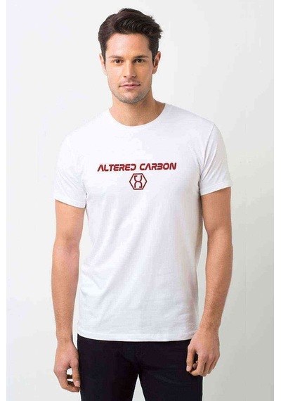 Altered Carbon Logo & Yazi Baskılı Beyaz Erkek Tshirt