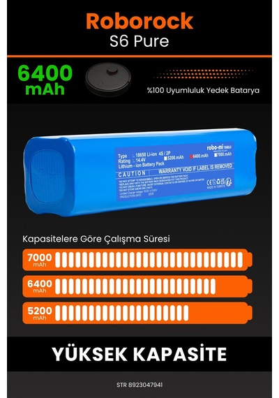 Roborock S6 Pure 6400mAh Robot Süpürge  Bataryası