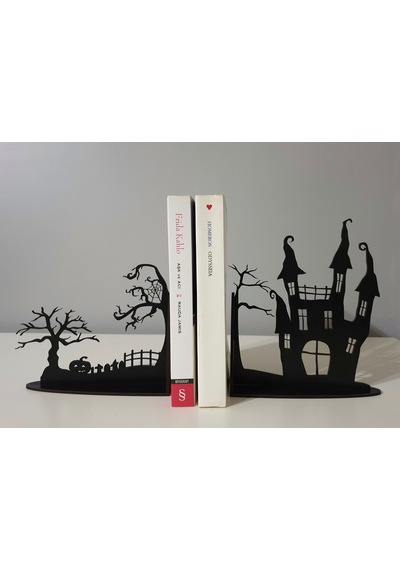 Ahşap Korku Evi Figürlü Dekoratif Kitap Tutucu Siyah