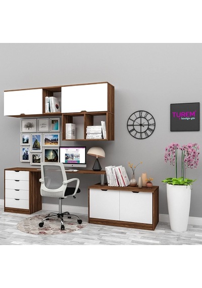 Vario Raflı Çalışma Masası Mdf Beyaz