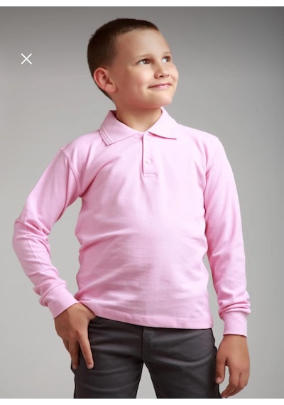 Dıgıl Kids Çocuk Polo Yaka Okul Tişörtü Uzun Kol Pembe