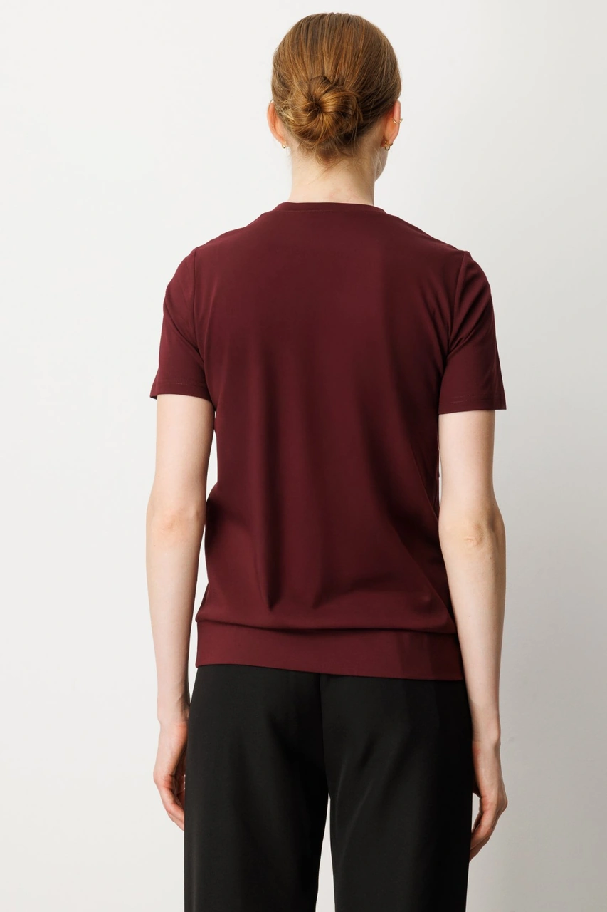 On Kadın Sıfır Yaka Cepli T-shirt 61340 Bordo Bordo
