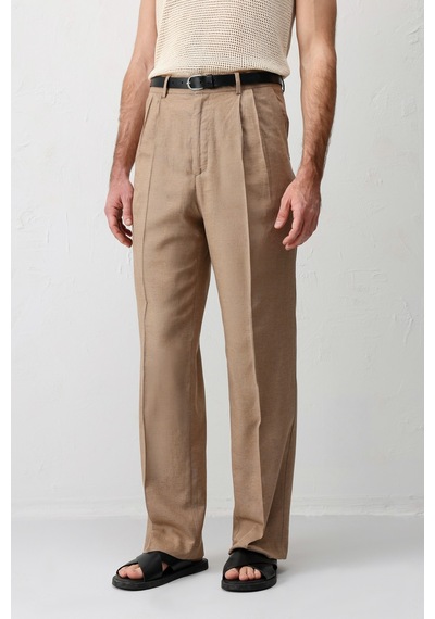 Antioch Keten Karışımlı Erkek Baggy Pantolon Vizon