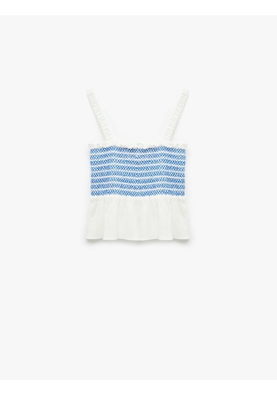 Koton Gipeli Brodeli Fisto Detaylı Kare Yaka Askılı Crop Bluz Ekru 5sak30085ew Ekru