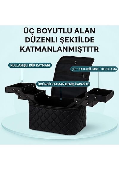 Croc Kc03 Profesyonel Siyah Katlı Makyaj Çantası Büyük Kapasiteli Makyaj, Lifting, Protez Tırnak Çantası