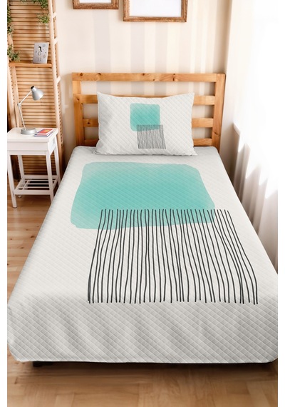 Mint Geometrik Modern Genç Odası Tek Kişilik Pike Takımı - Çizgili Antrasit 160x220 Cm Yatak Örtüsü Killi Anı Işıltısı