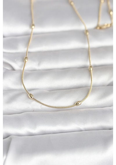Cm 14k Gold Renk Yılan Zincirli Damla Topçuk Model 60 Cm Kadın Kolye - Lisinya altın