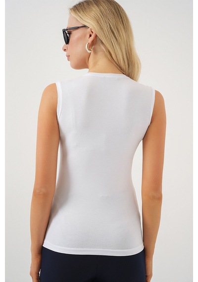 Hiccup Bdart Dik Yaka, Askısız, Fitilli Bodysuit Beyaz