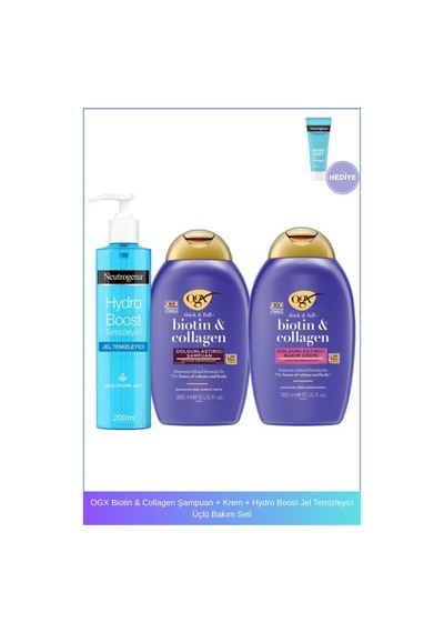 Ogx Biotin & Collagen Şampuan + Krem + Hydro Boost Jel Temizleyici Üçlü Bakım Seti