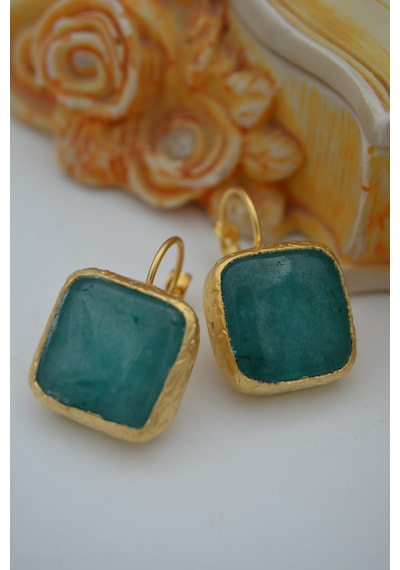 Stoneage Jade Taşli El Yapimi Küpe Altın