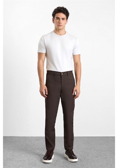 Süvari Koyu Kahve Slim Düz Armürlü Normal Bel Casual Pantolon Spn2020500019-kh9